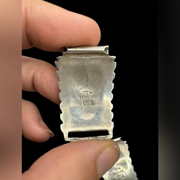 NFS ON HOLD Vintage Sterling Silver Navajo Signed Turquoise Coral Watch Tips - Picture 6 of 6